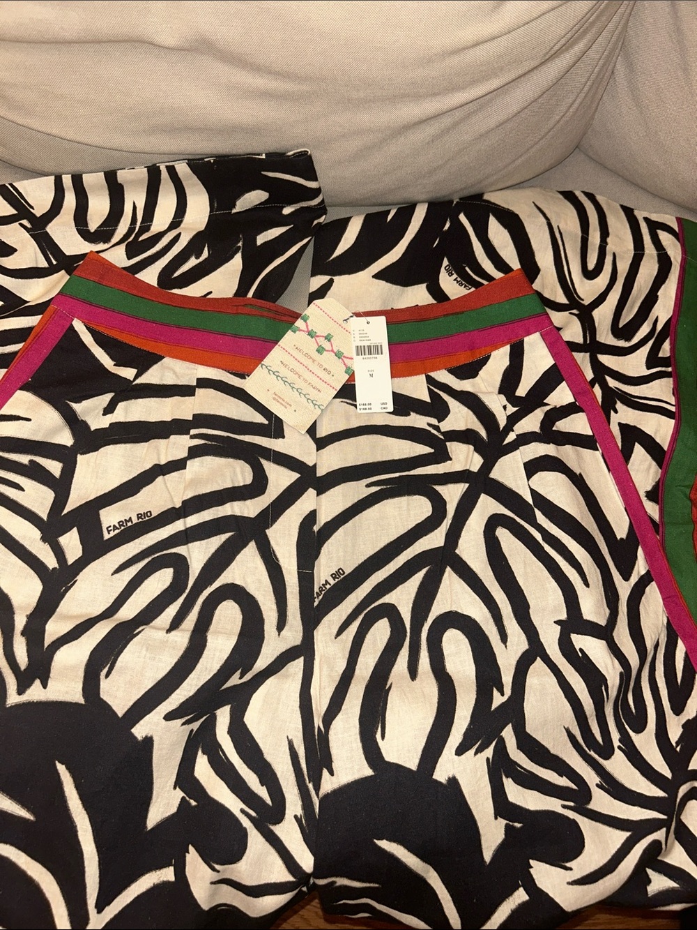 FARM Rio Black Halter Top with Cream & Black Palm Wide-Leg Pants - Picture 5 of 6